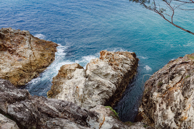 Ocean Cliff Wall Art Print - Whale Rock Stradbroke Island - Deep Blue Calling