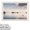 Coastal Serenity Wall Art Print Calm Moreton Bay Waters Pelican Boats at Anchor - Floating