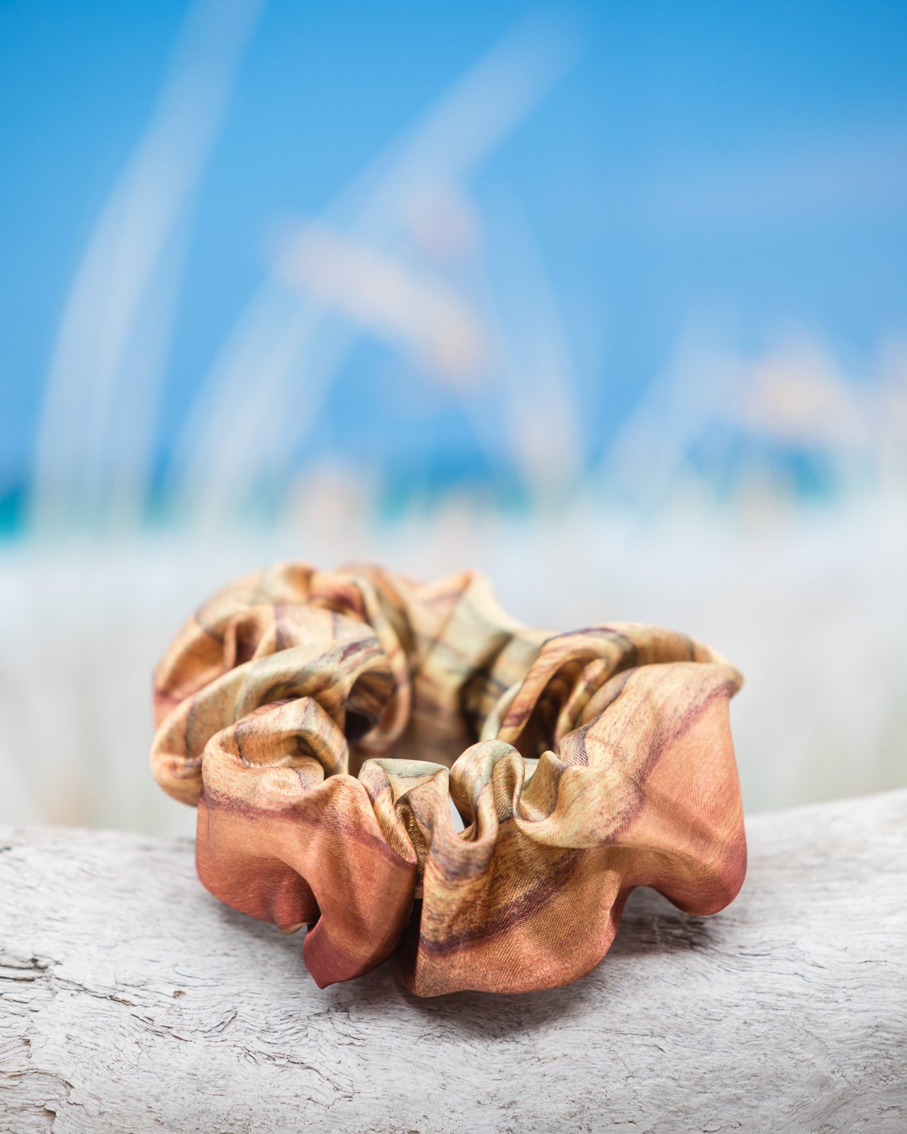 satin scrunchie golden brown colours of the sunrise unique photographic print
