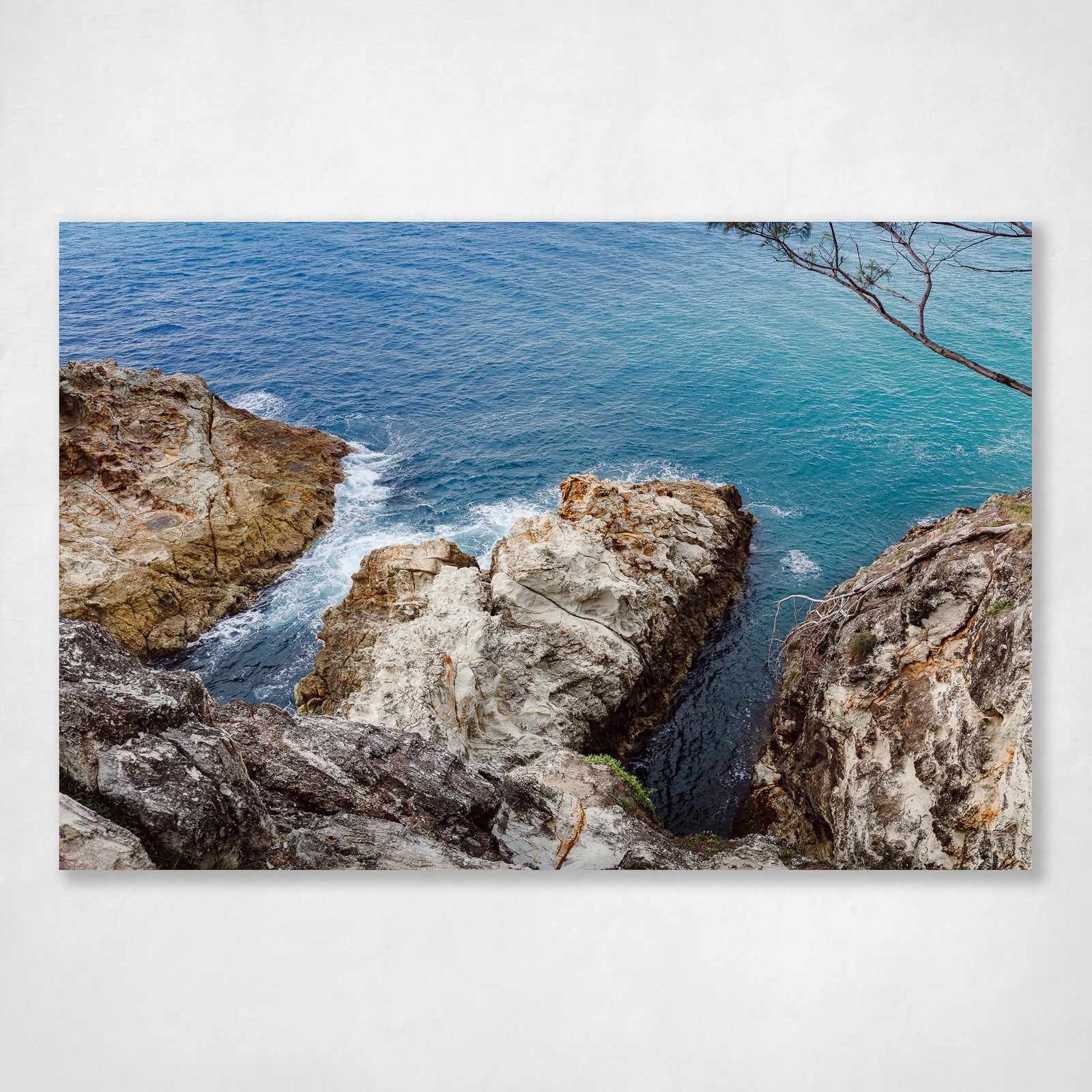 Ocean Cliff Wall Art Print - Whale Rock Stradbroke Island - Deep Blue Calling