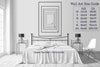 wall art size guide compared to a queen size bed demonstrating different popular wall art print sizes
