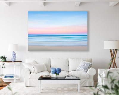a pink blue ocean abstract photograph on living room wall photography by julie sisco stradbroke island straddie north
